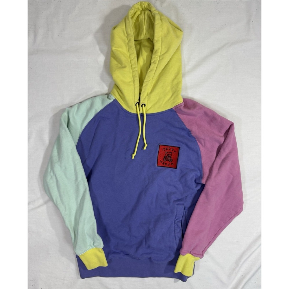 Teddy Fresh Colorblock Fleece Hoodie Yellow Pink Mint Purple Embroidered Size M